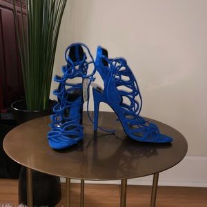 Strappy electric blue high-heeled sandal